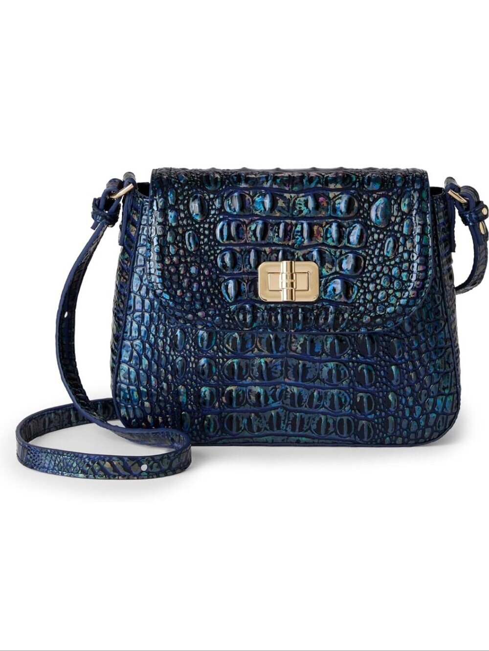 BRAHMIN Gianna Royal Blue Melbourne Croc-Embossed Crossbody Bag